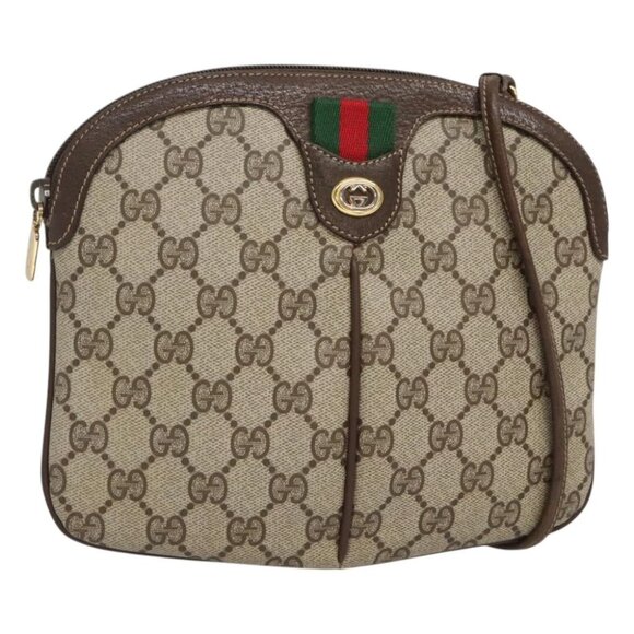 GUCCI GG Supreme Web Sherry Line Bag PVC Beige Gold 904 02 047 Auth - Picture 1 of 16